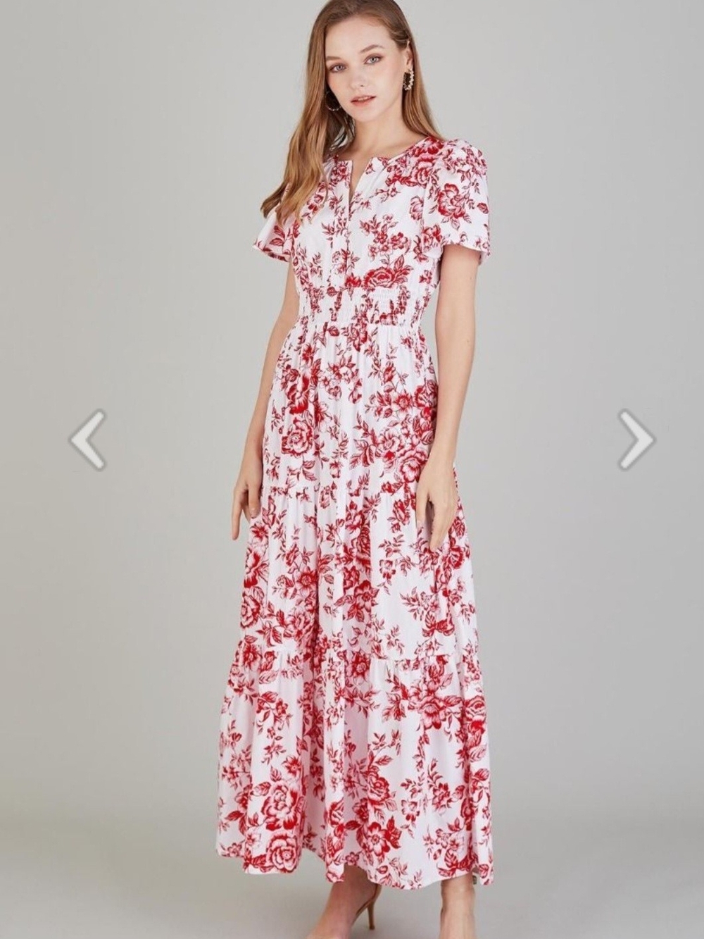 Red Floral Maxi Dress — Women's Summer Tiered Dress